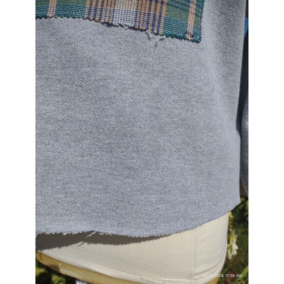 Custom Sweatshirt Oversized Boho Patchwork Plaid Flannel Shabby Chic - Picture 8 of 10